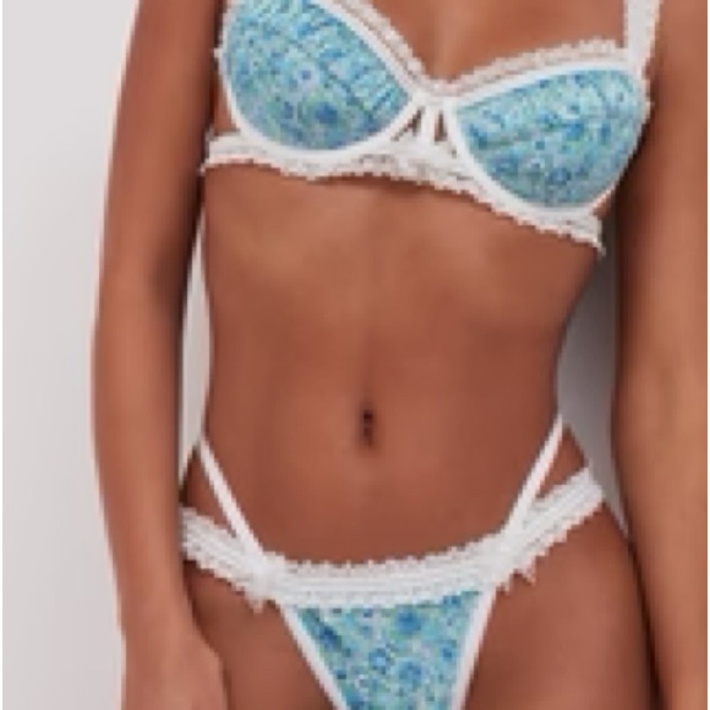 For Love and Lemons Alana Floral Bra and Thong Set - XS NWOT